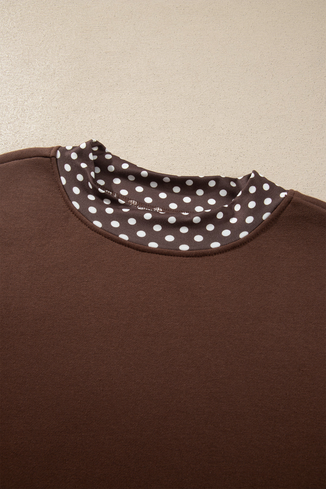 Brown Colorblock Polka Dot Contrast Trim Oversized Sweatshirt