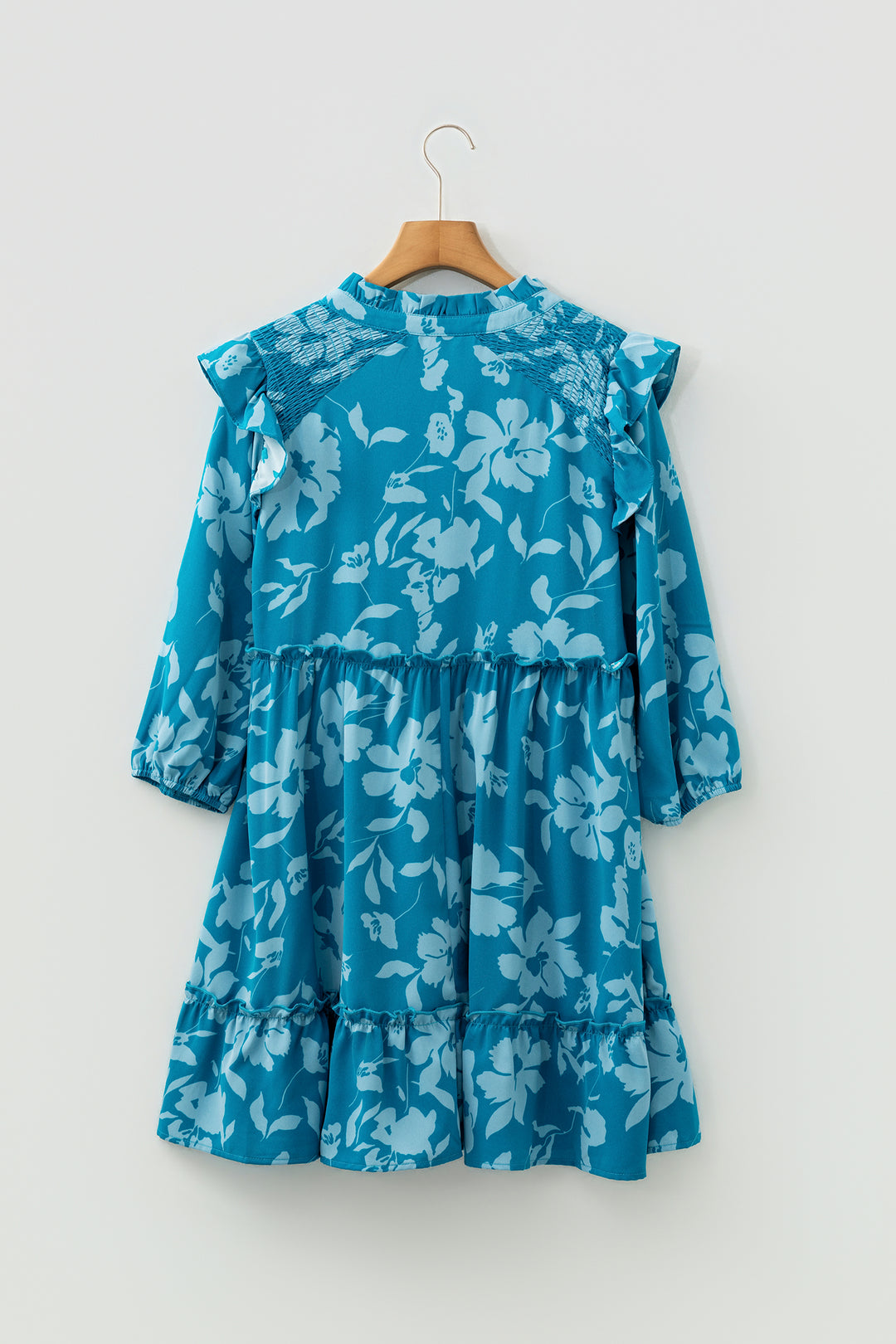 Flower Half Sleeve Tiered Ruffled Mini Dress