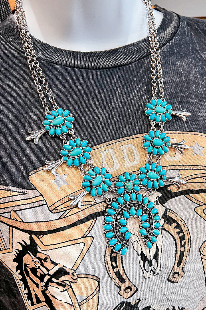 Collier double chaîne à décor turquoise occidental
