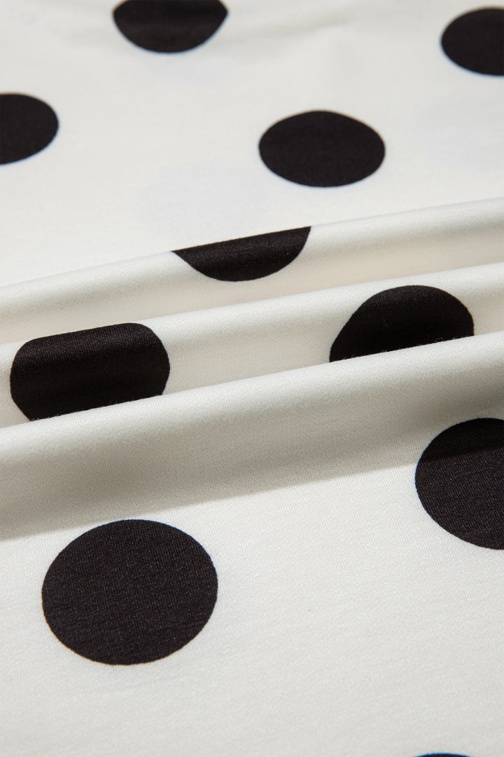 Black Polka Dot Print Loose Tee Drawstring Elastic Waist Short Set