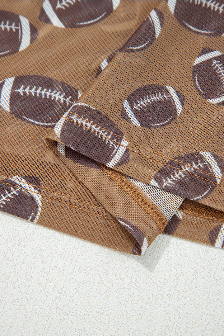 Brown Rugby Game Day Sheer Mesh Long Sleeve Top
