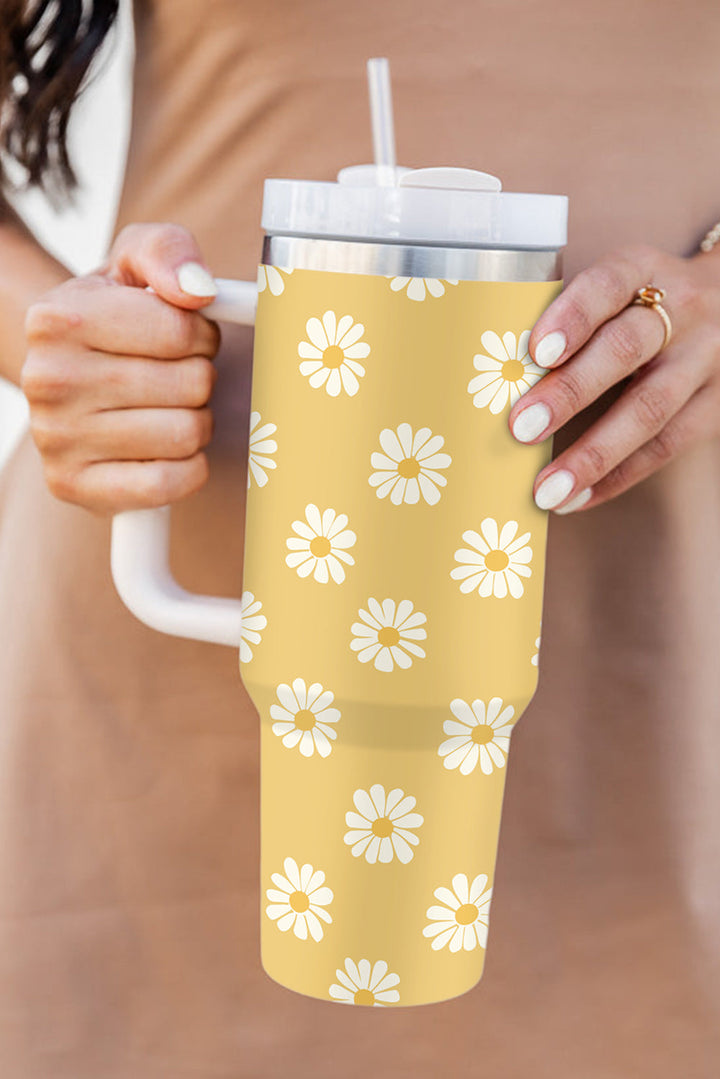 Daisy Print Handle Stainless Steel Portable Cup 40oz