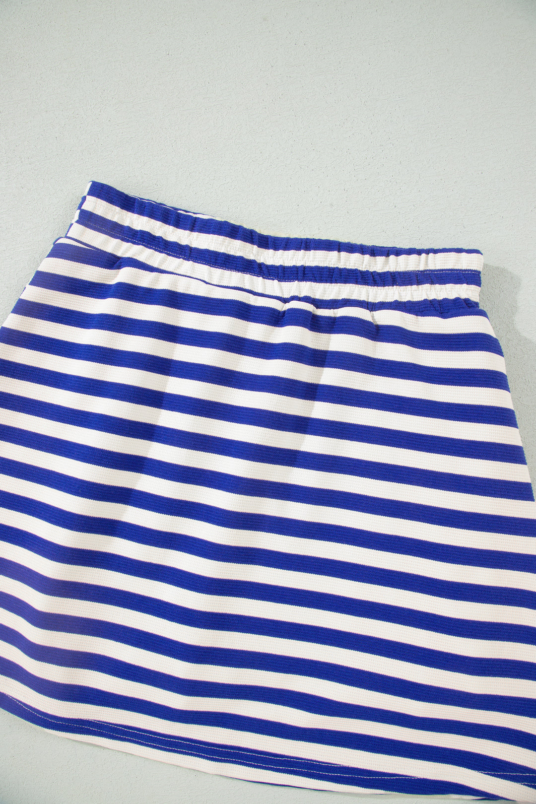 Dark Blue Textured Stripe Print Contrast Trim Zip Collar Sleeveless 2pcs Skort Set