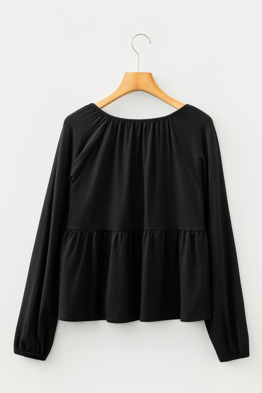 Smocked Bust Buttoned Split V Neck Flow Fit Blouse