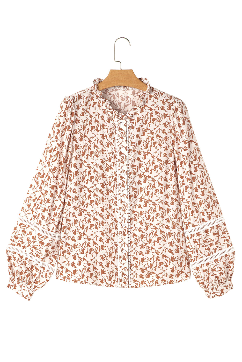 Yellow Printed Lace Detail Floral Puff Sleeve Fall Shirt