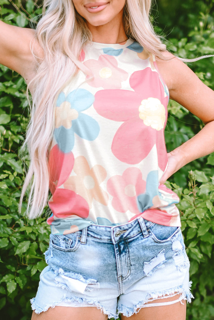 Floral Print Round Neck Sleeveless Top