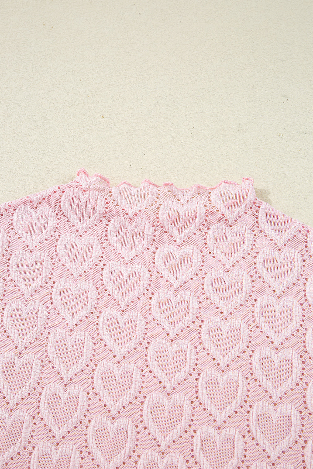 Heart Jacquard Flare Sleeve Mock Neck Fitted Top