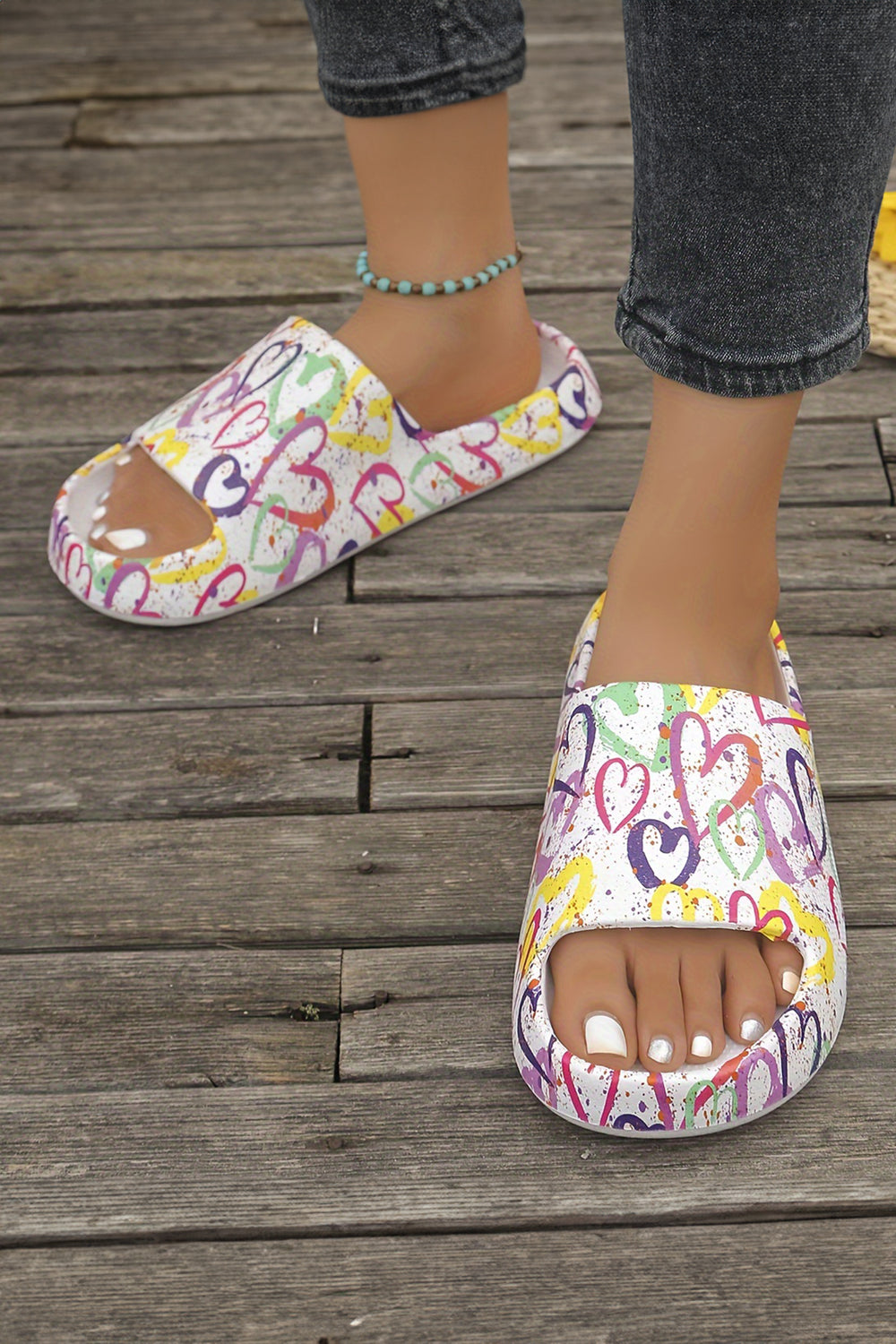 Colorful Heart Print EVA Slippers