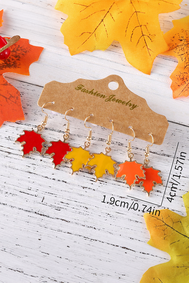Lot de 3 paires de boucles d'oreilles pendantes à crochet en forme de feuilles d'érable pour Thanksgiving