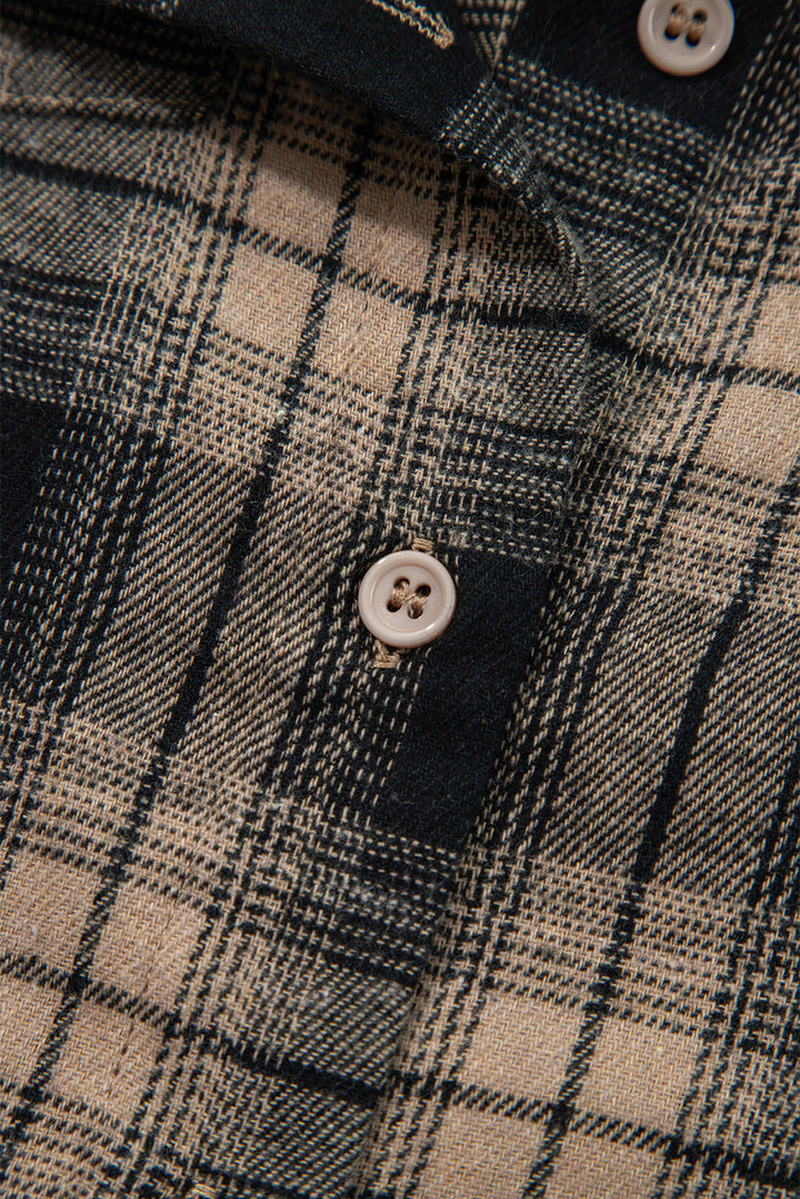Multicolour Retro Plaid Double Flap Pocket Brushed Shacket