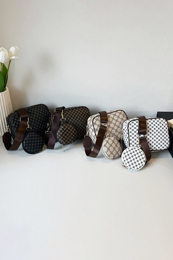 Checkered Print PU Leather Shoulder Bag with Coin Wallet