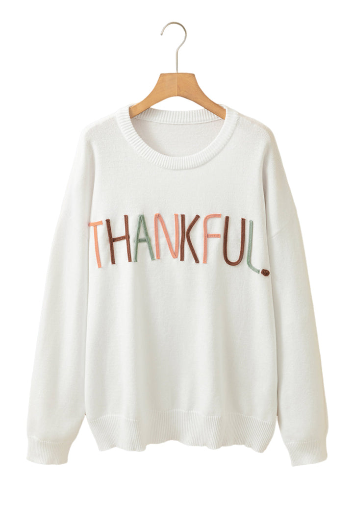 Plus Size Thankful Ivory Embroidered Sweater