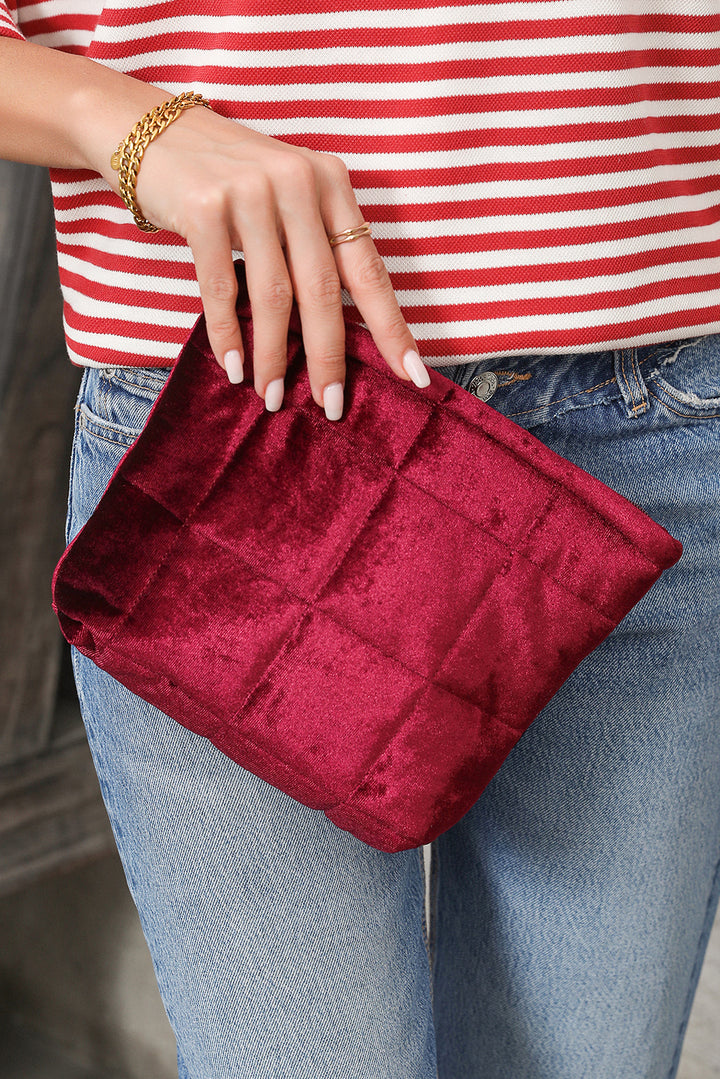 Pochette de rangement pour cosmétiques en velours matelassé avec fermeture éclair