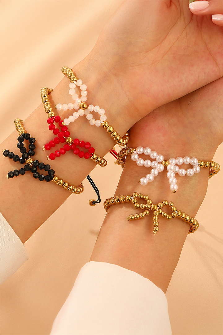Pearled Bow Knot Plated Beads Adjustable Bracelet