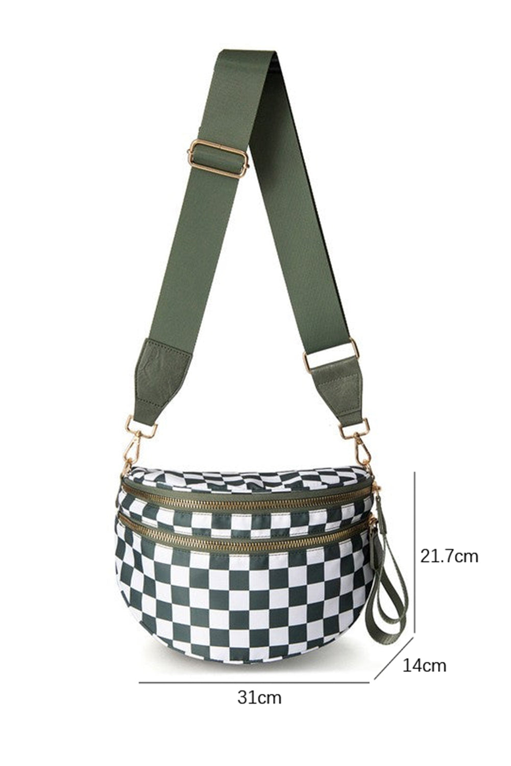 Checkered Print Wide Strap Large Crossbody Bag