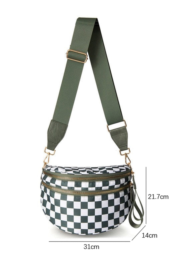 Checkered Print Wide Strap Large Crossbody Bag