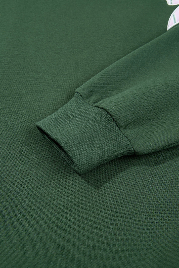 Blackish Green Striped Bow Graphic Oversized Sweatshirt