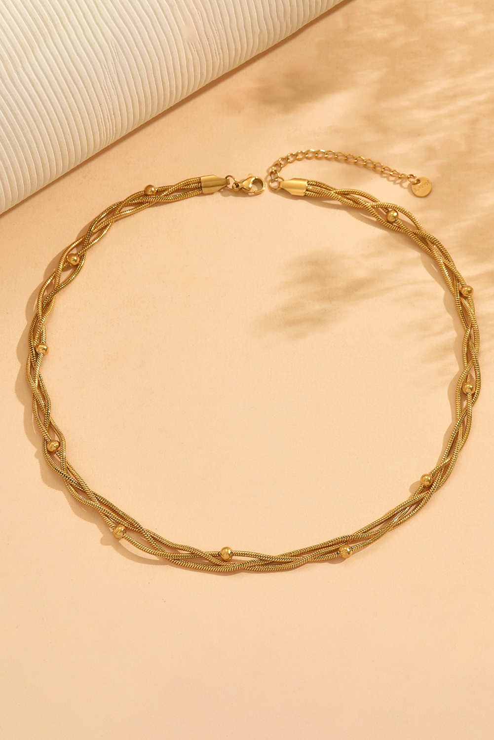 Plated Beading Twist Link Swirl Chain Necklace