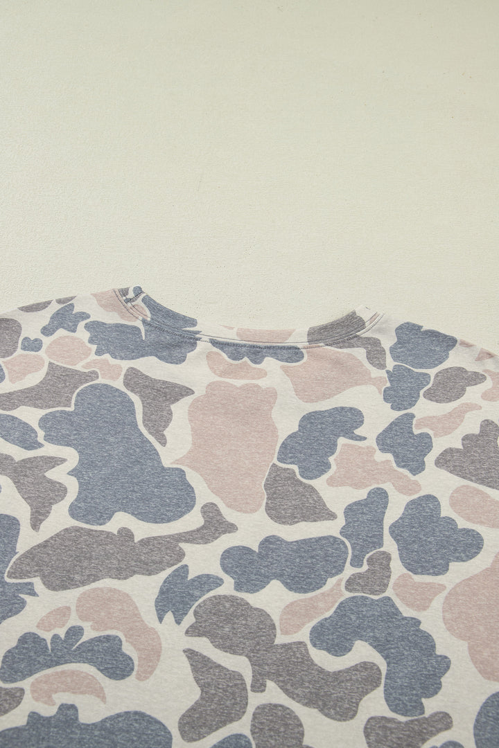 Multicolour Camouflage Loose Tee Drawstring Shorts 2pcs Outfit