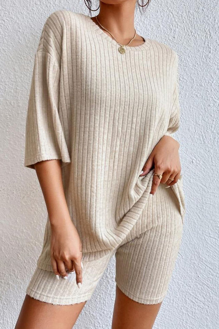 plain ribbed loose fit two piece lounge set 1