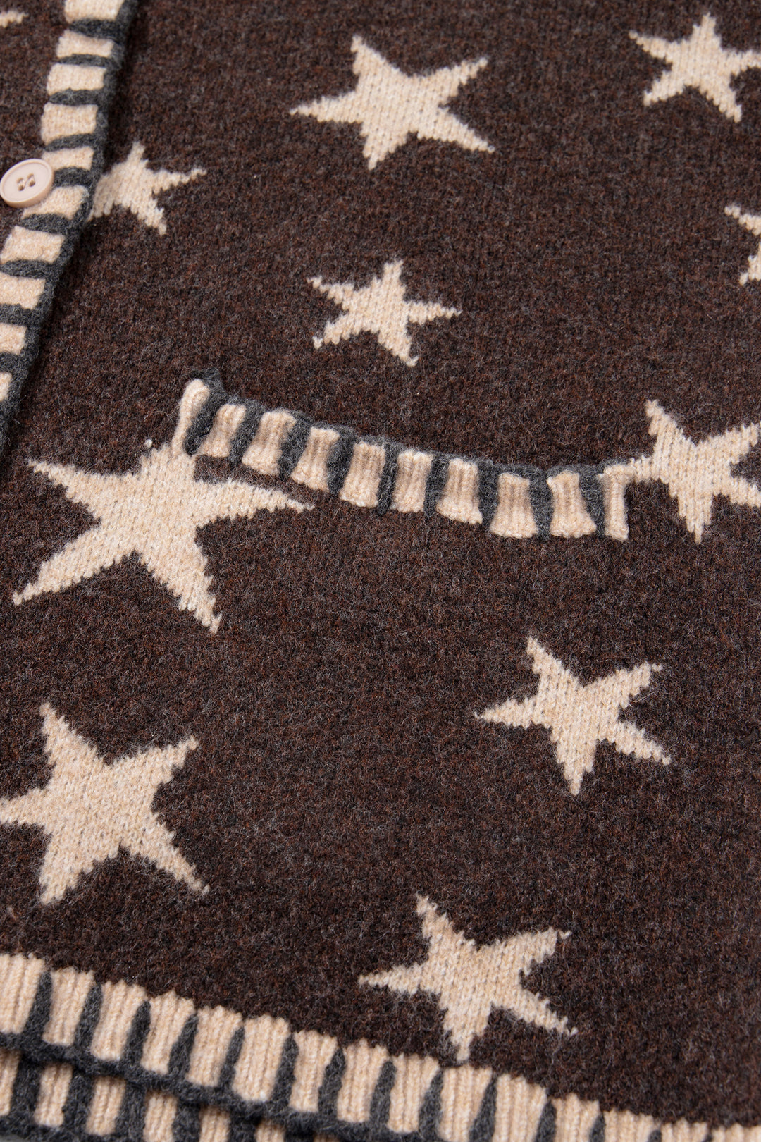 Brown Stars Pattern Colorblock Long Sleeve Shift Wool Cardigan