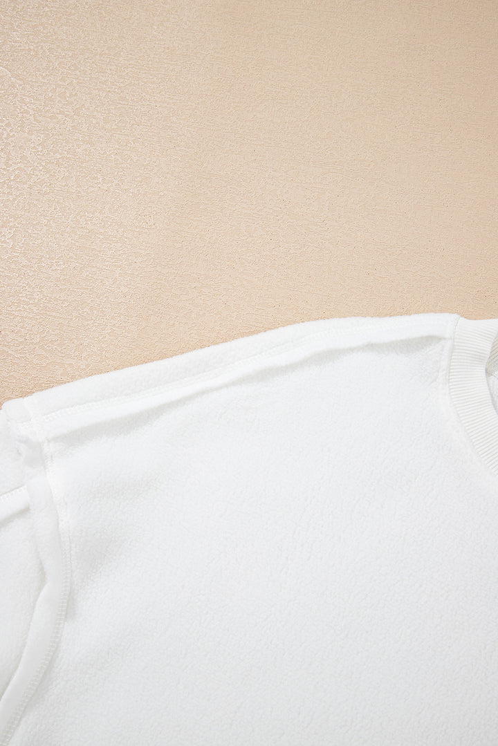 White Exposed Seam Chest Pocket Knit Pullover Sweatshirt