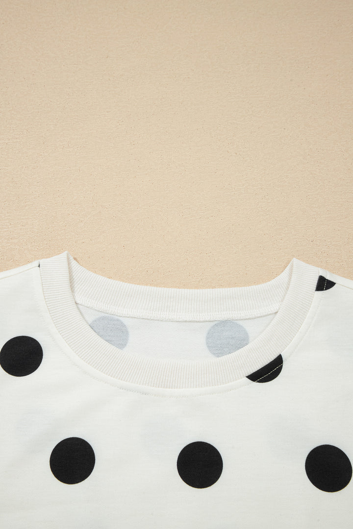 White Ribbed Trim Polka Dot Print Tank Split Mini Skort 2pcs Set