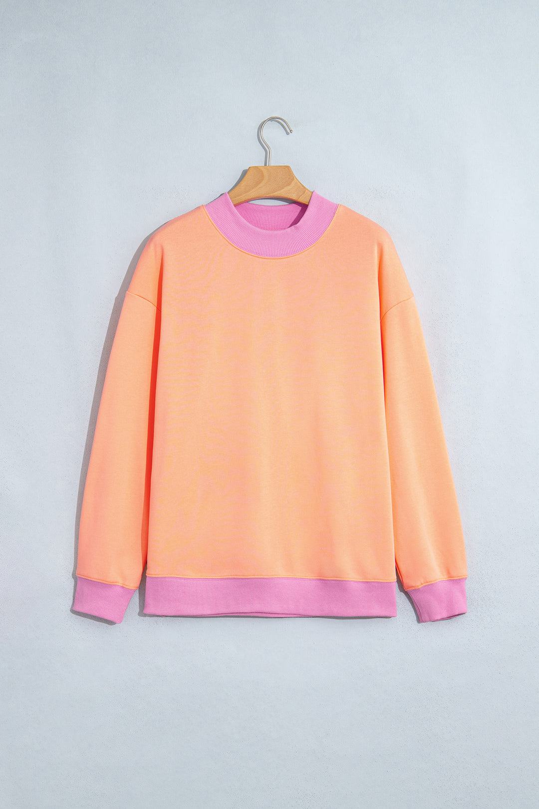 Grapefruit Orange Colorblock Trim Crewneck Long Sleeve Pullover Sweatshirt