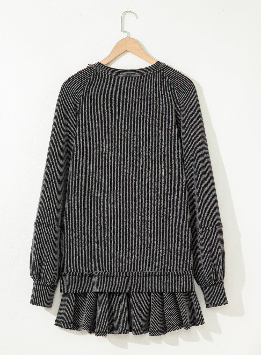 Dark Grey Corded Top High Waist Ruffled Mini Skort Set