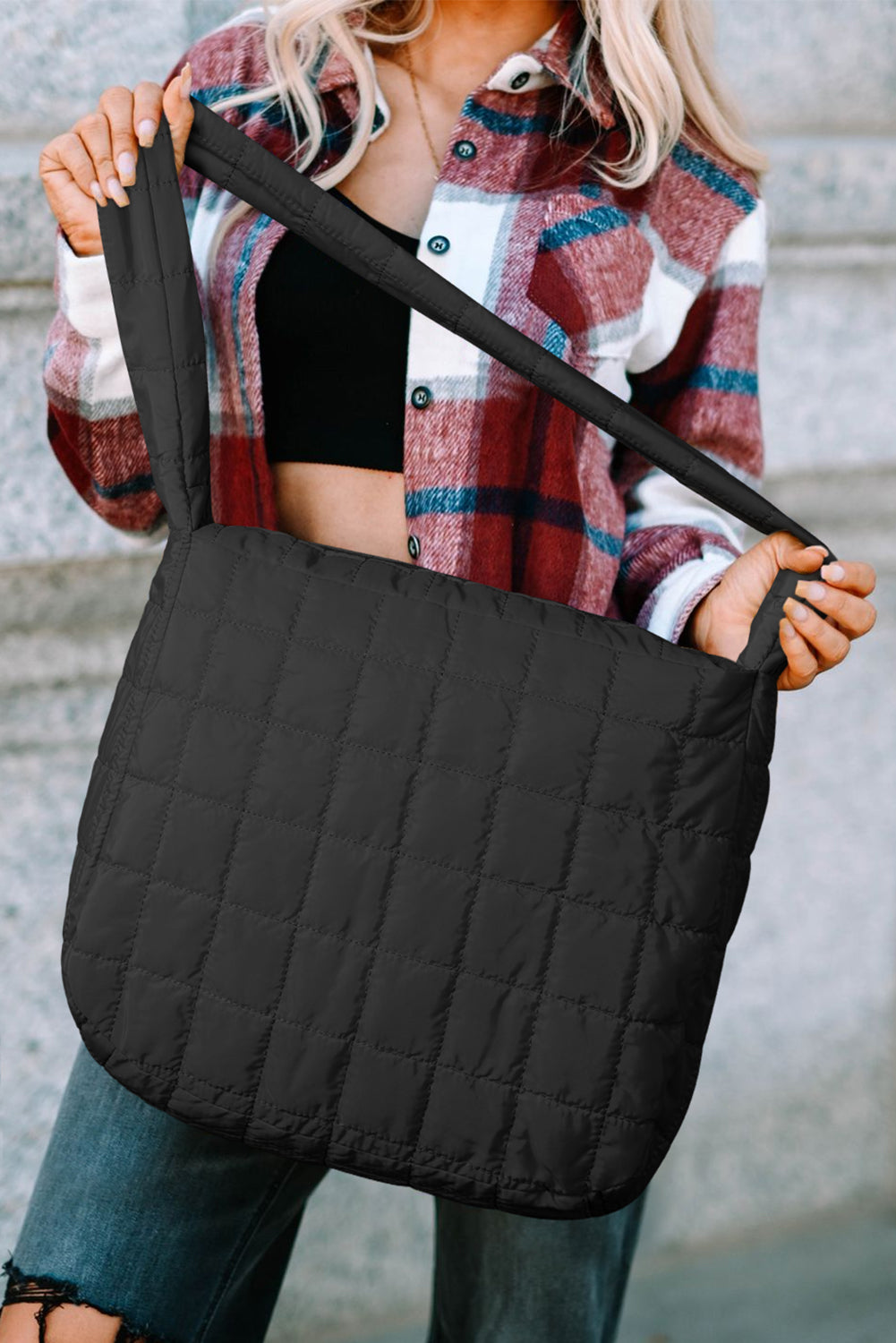 Quilted Zipper Large Shoulder Bag