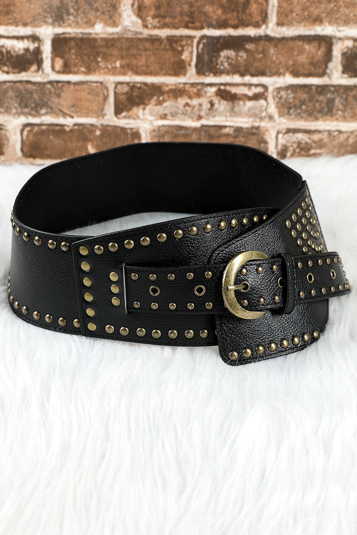 Ceinture large en cuir PU clouté à rivets rétro
