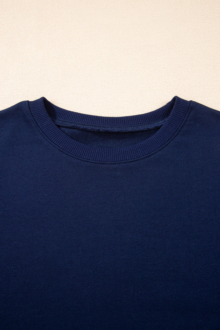 Navy Blue Varsity Stripe Detail Pullover Mini Skort Set