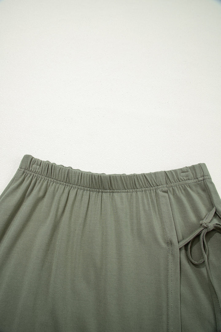 Laurel Green Solid Color Oversize Tee Tie Wrap Mini Skort 2pcs Set