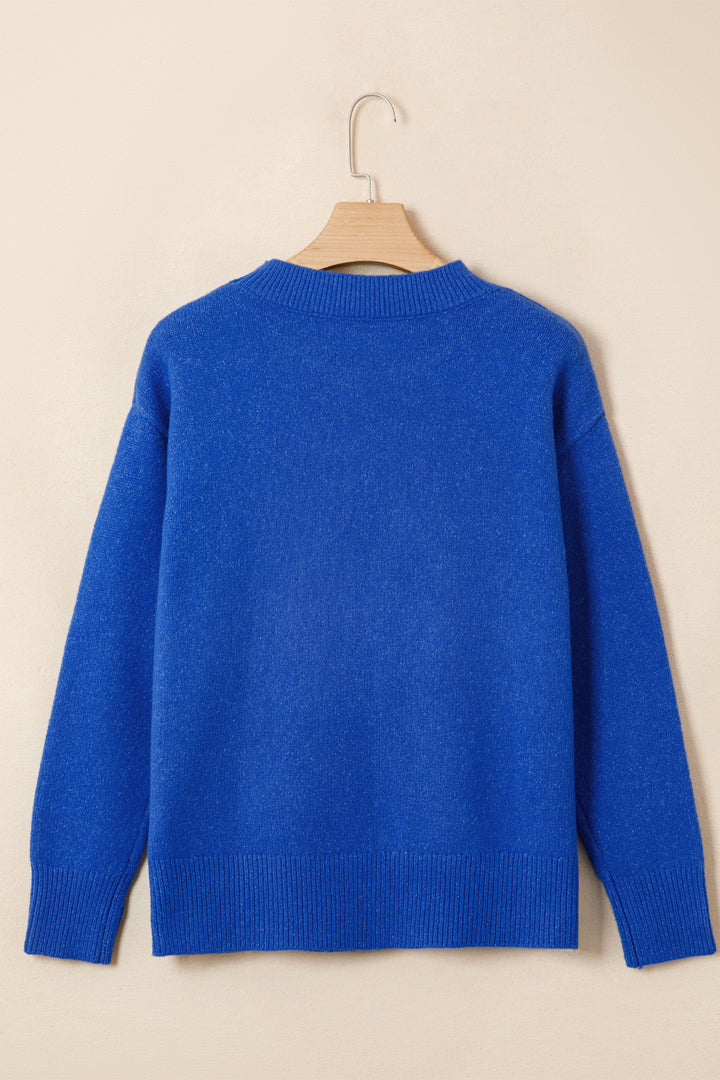 Blue Drop Shoulder Long Sleeve Sweater