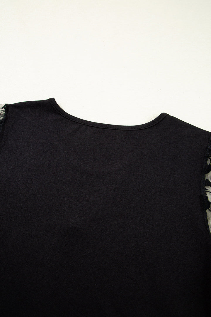 flora lace patchwork crew neck t shirt