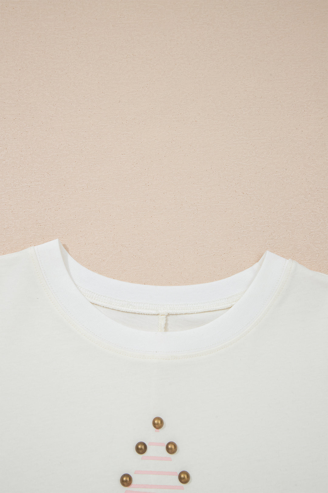 Cute Beige Star Print Stud Detail Cotton Jersey Top
