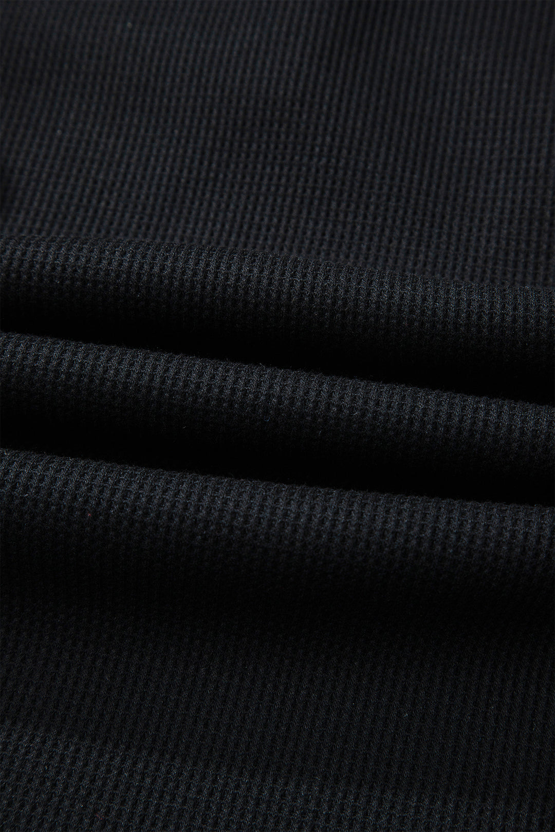 Black Waffle Knit Denim Contrast Trim Patchwork Button Polo Tee Dress