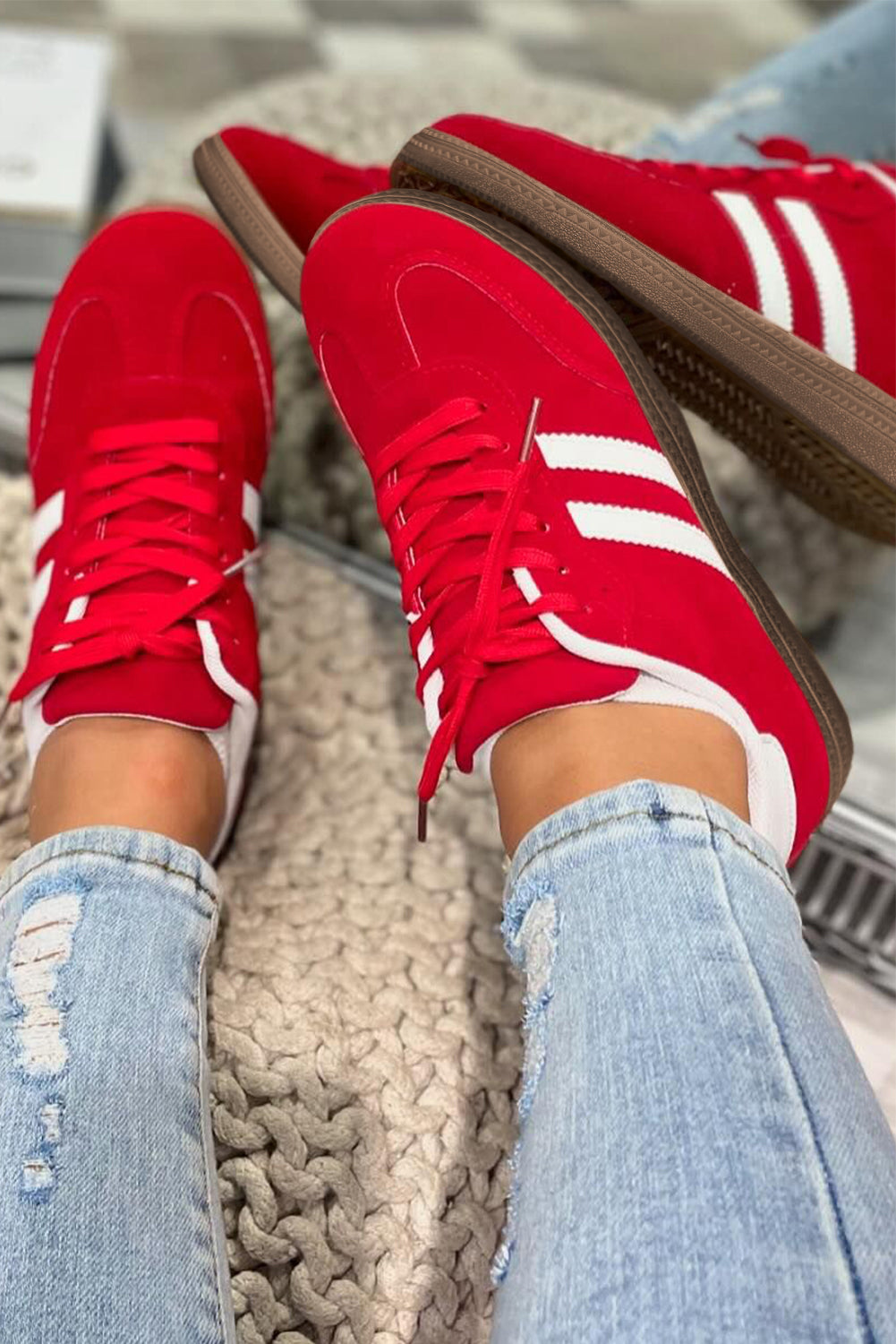 Vintage Striped Patchwork Lace-up Flat Shoes
