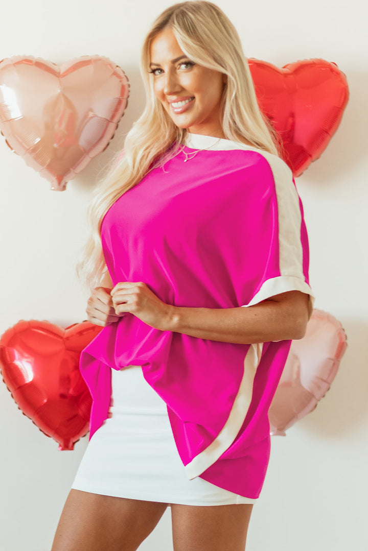Oversized Color Block Boat Neck Tunic Blouse