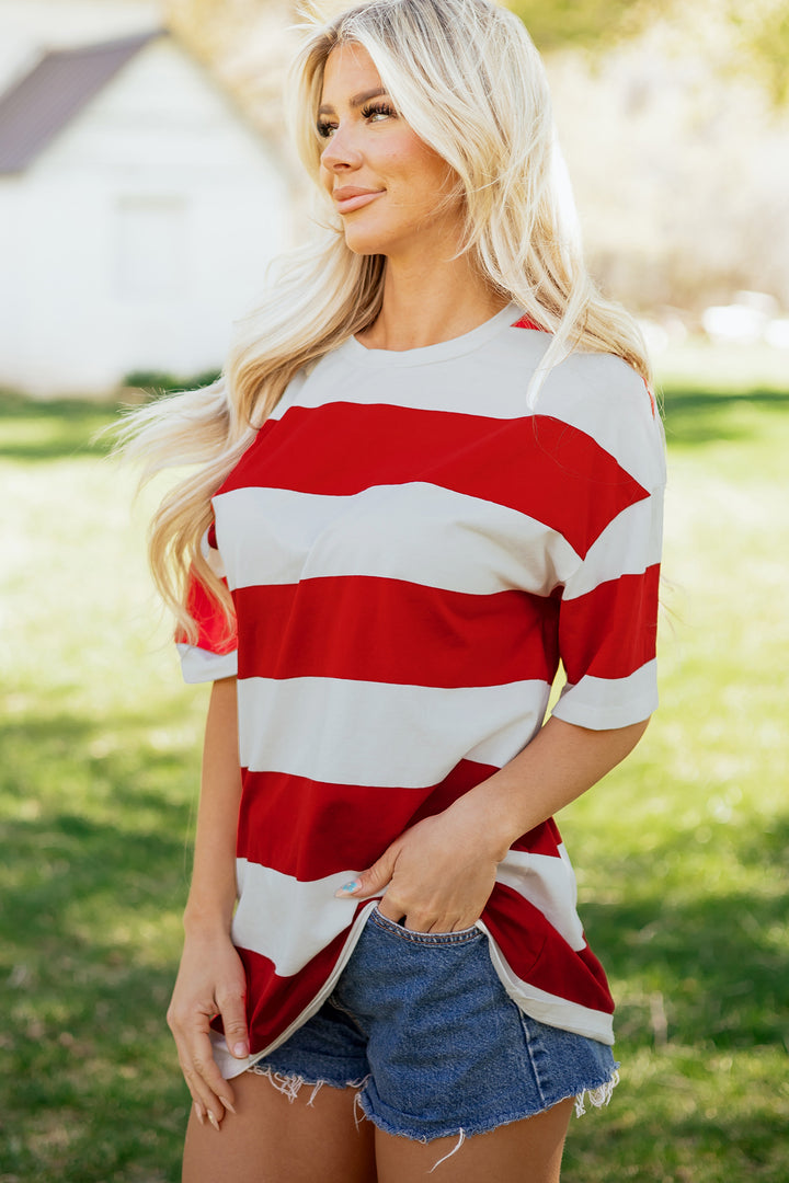 Racing Red Striped Color Block Oversize Tunic Tee