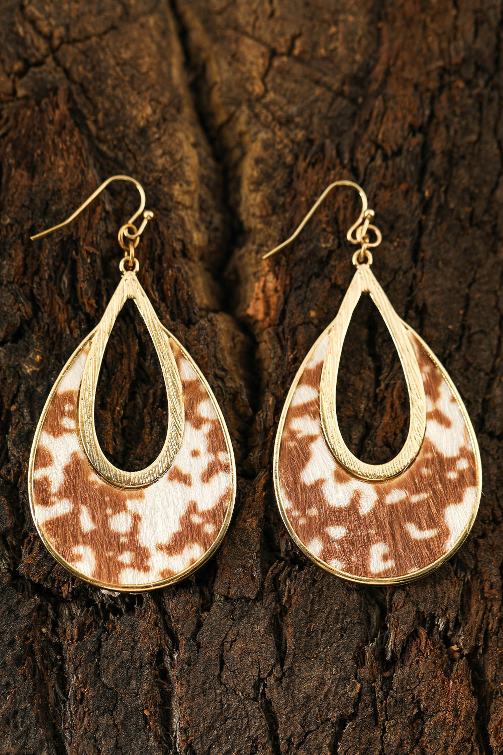 Boucles d'oreilles à crochet en forme de goutte d'eau creuse à imprimé léopard