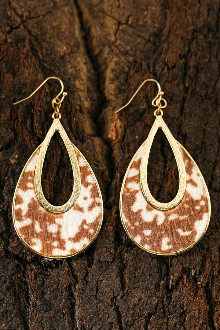 Boucles d'oreilles à crochet en forme de goutte d'eau creuse à imprimé léopard