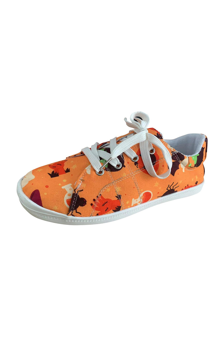 Halloween Pumpkin Ghost Print Lace-up Flat Shoes