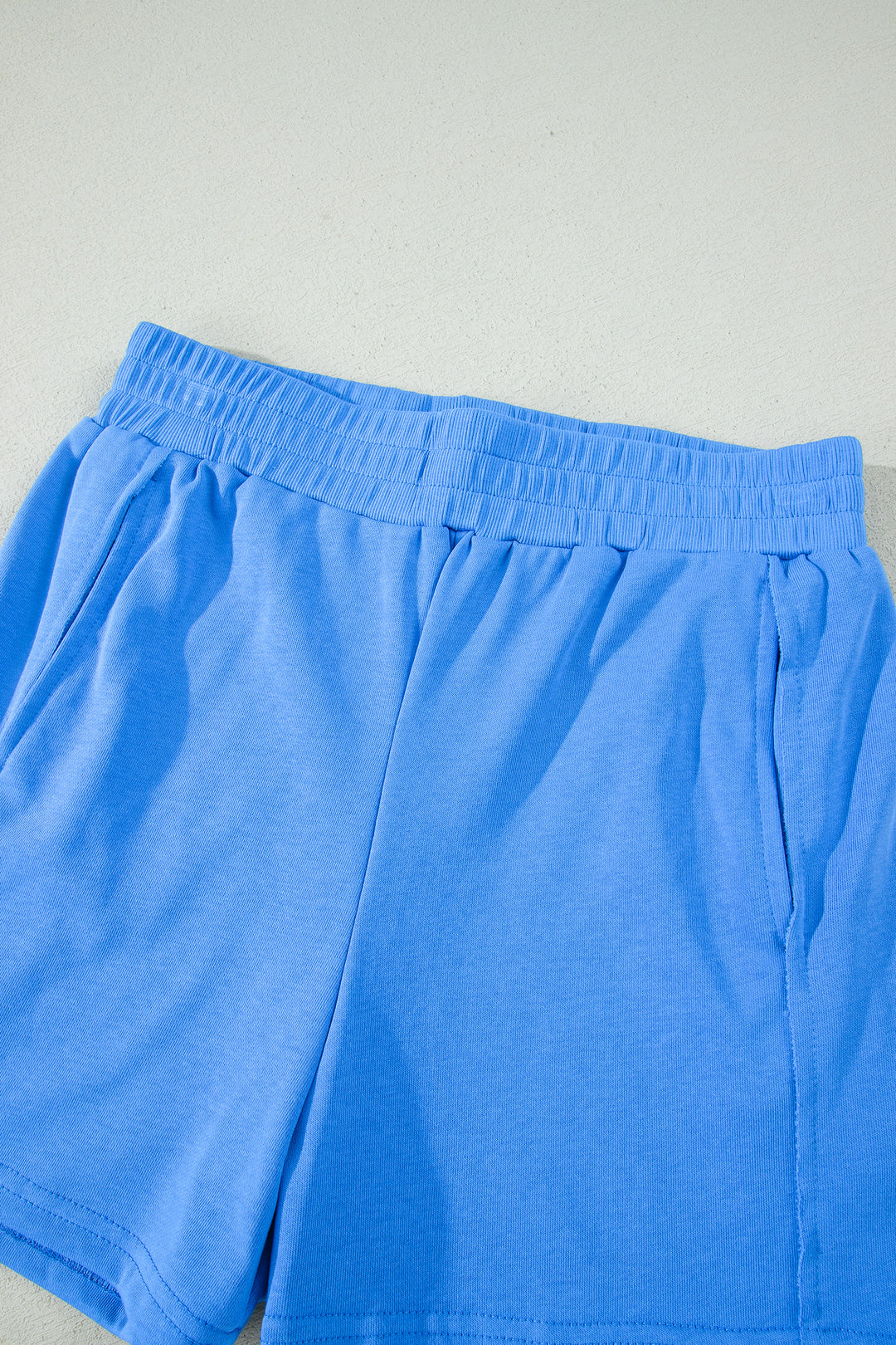 Sky Blue Slim Tank Top Elastic High Waist Shorts 2pcs Outfit