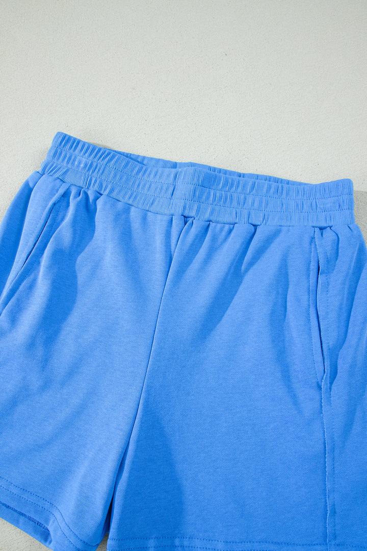 Sky Blue Slim Tank Top Elastic High Waist Shorts 2pcs Outfit