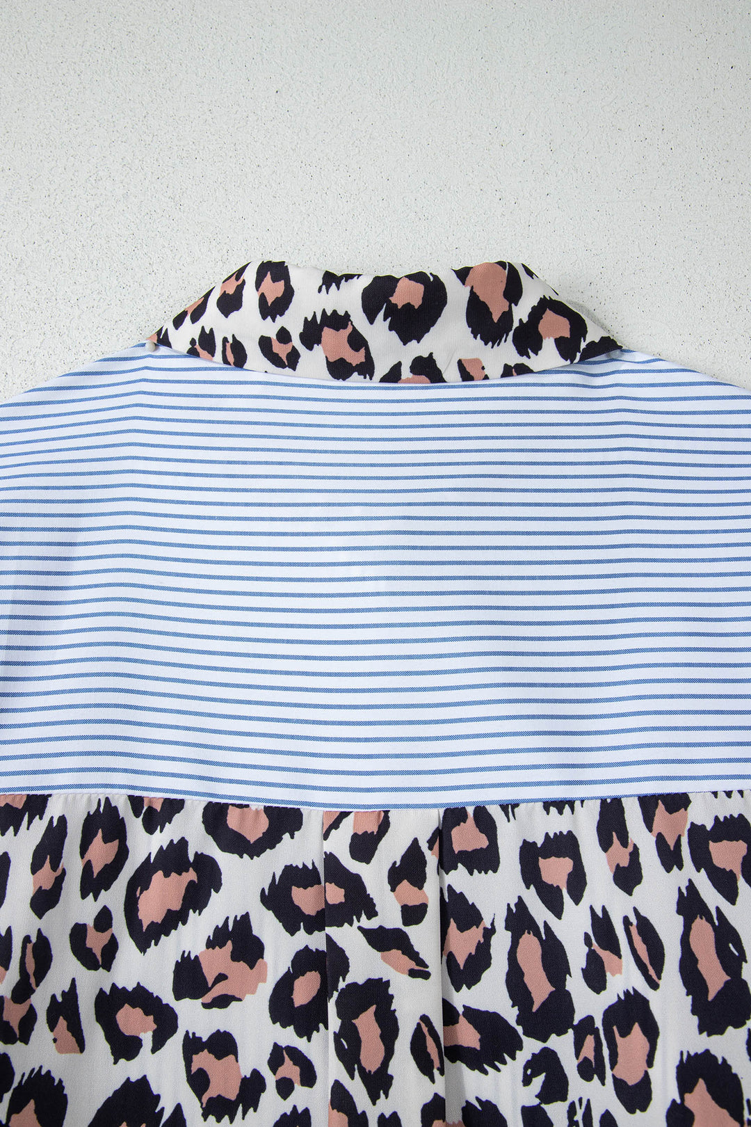 Colorblock Leopard Patchwork Chest Pocket Cuffed Sleeve Shirt