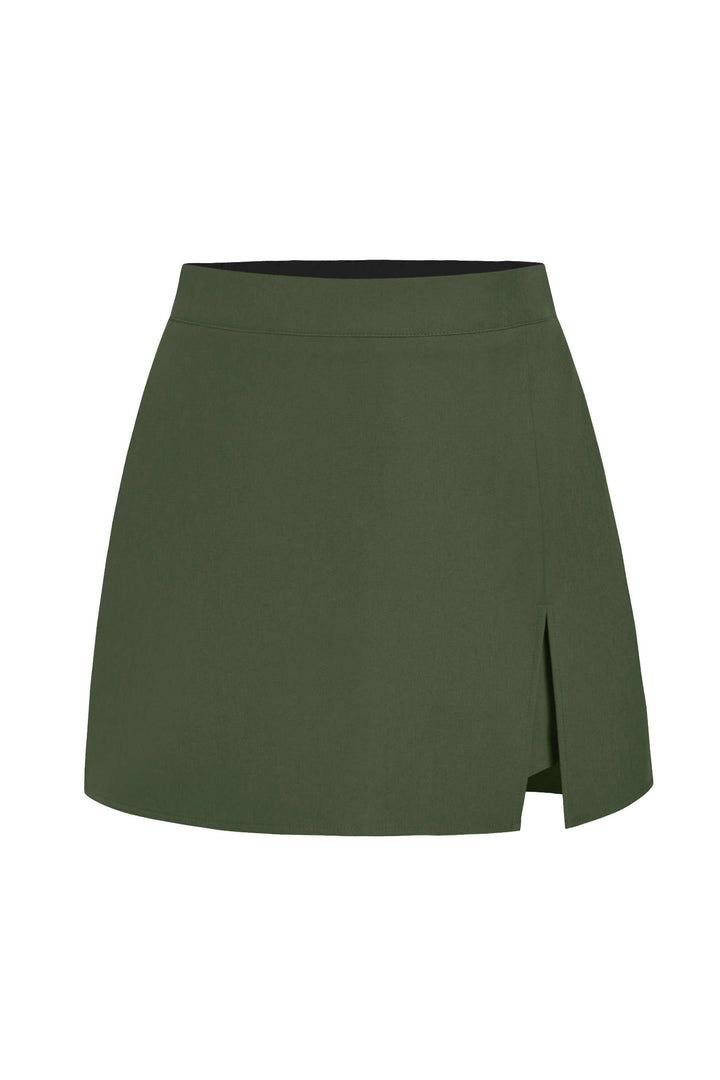 Jungle Green Solid High Waist Split Front Casual Skort