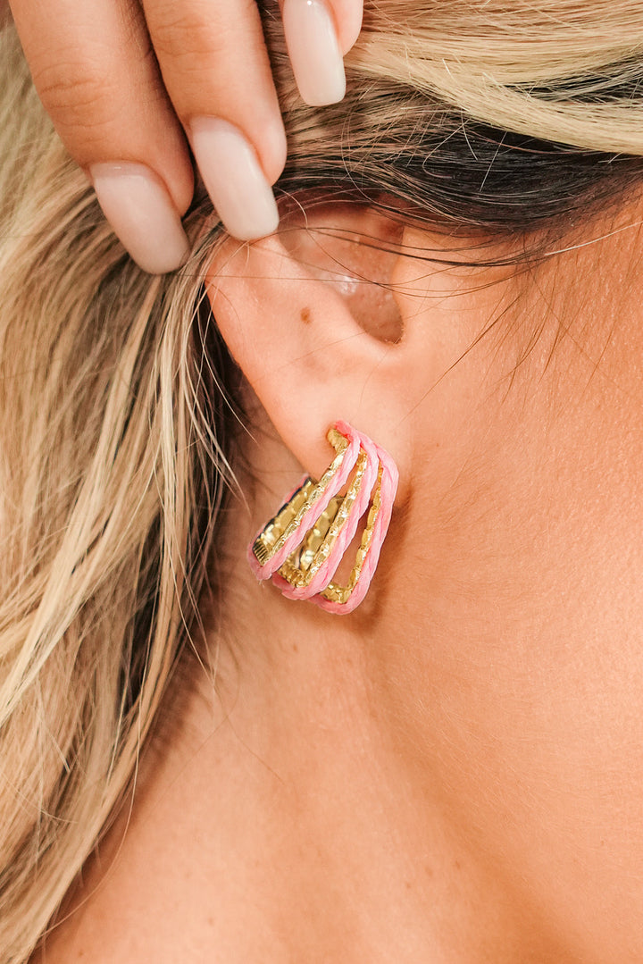 Rattan Detail Gold Plated Alloy Earrings