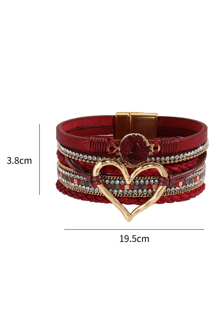 Bracelet superposé en forme de cœur avec strass pour la Saint-Valentin