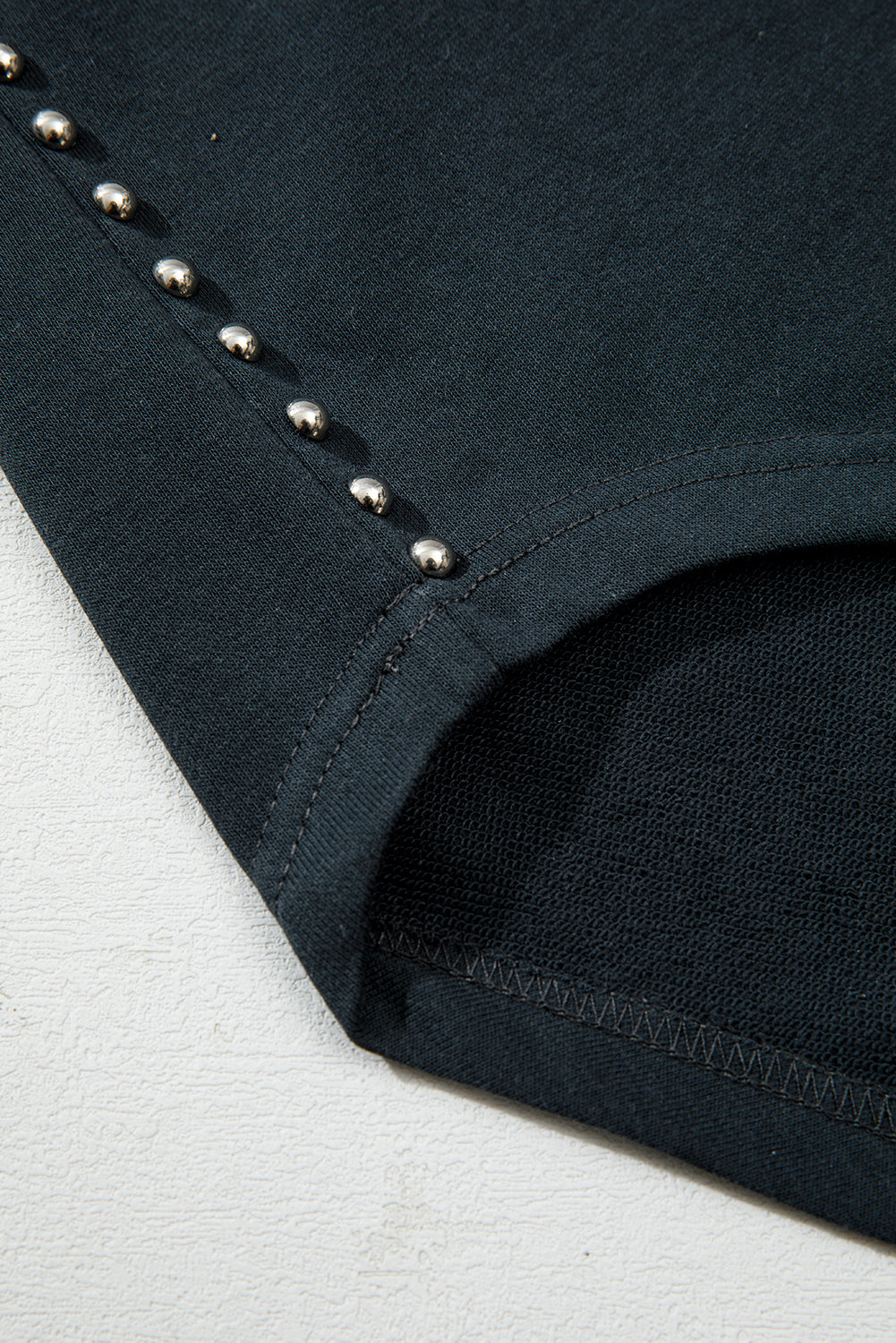 Black Studded Decor Ribbed Edge Mineral Wash Plus Size Jumper